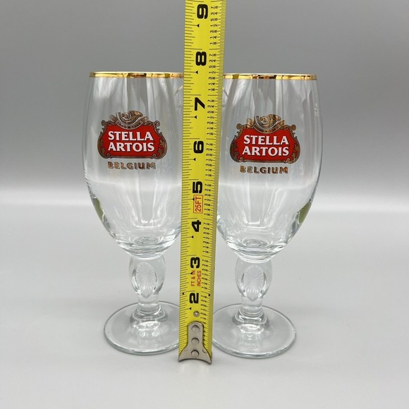 Stella Artois Chalice Beer Glasses Gold Rim 33cl  Set of 2 Barware Man Cave 1 - Picture 8 of 11